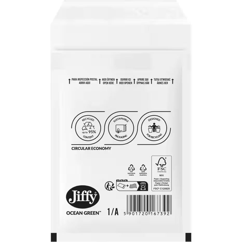 Jiffy Ocean Green Padded Envelopes D/1 Brown Plain 180 (W) x 265 (H) mm Peel and Seal 80 (Individual)