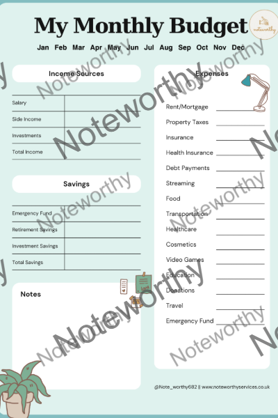 Digital Blue Monthly Budget Planner For Students