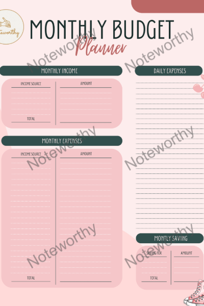 Digital Pink And Emerald Student Budget Planner