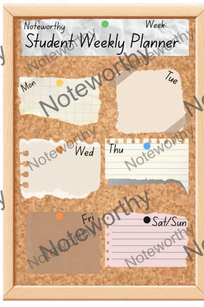 Digital 7 Day Corkboard Style Student Planner