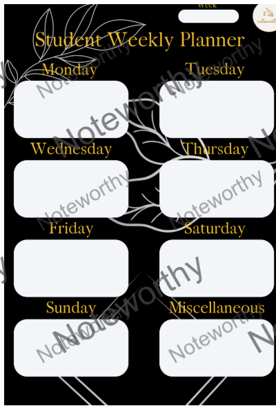 Digital Black, Gold and Silver 7 Day Student Planner